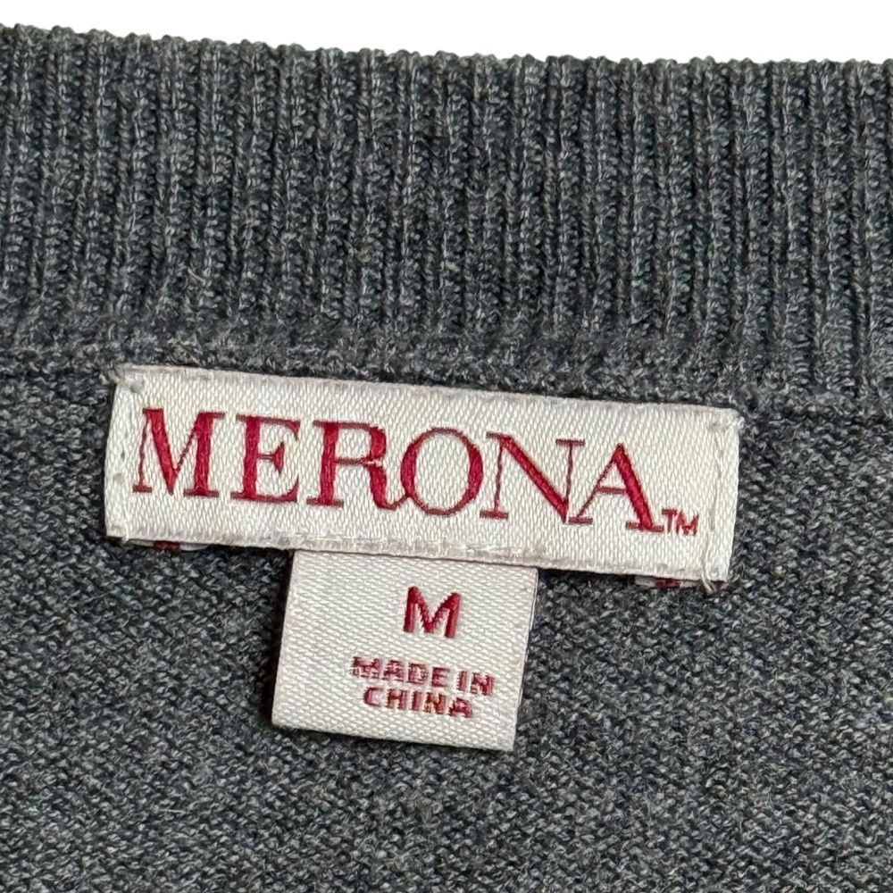 Merona Wool Blend V-Neck Knit Button Up Cardigan Men Medium Grey Grandpa Sweater - Picture 6 of 7